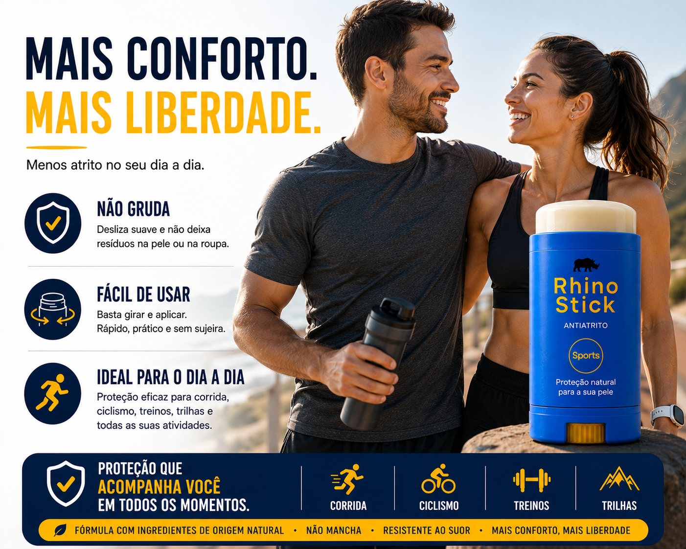 Rhino Stick — Mais conforto, mais liberdade. Antiatrito para esportistas